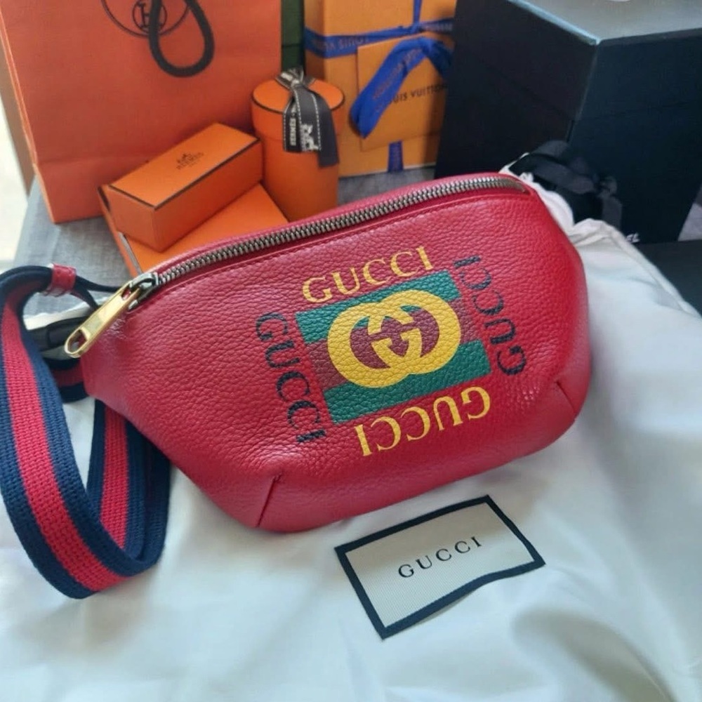Gucci Red Leather Waist Bag with Logo